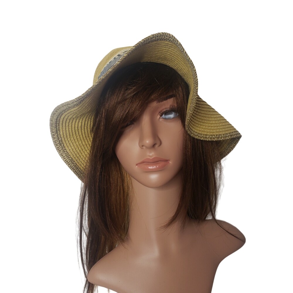 CC Tan Paper Summer Sun Hat With White Trim